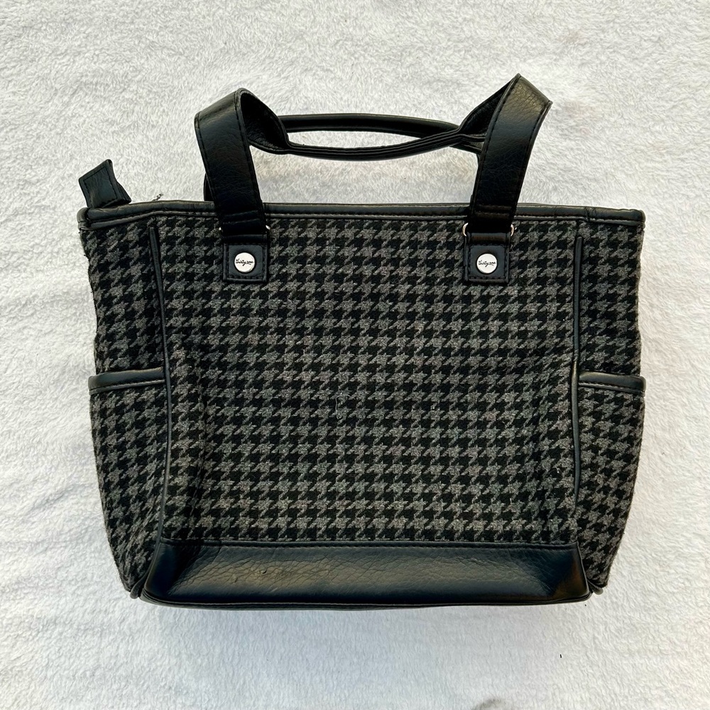 Thirty-One Mini Cindy Houndstooth Tote Purse Black & Gray - Picture 4 of 6